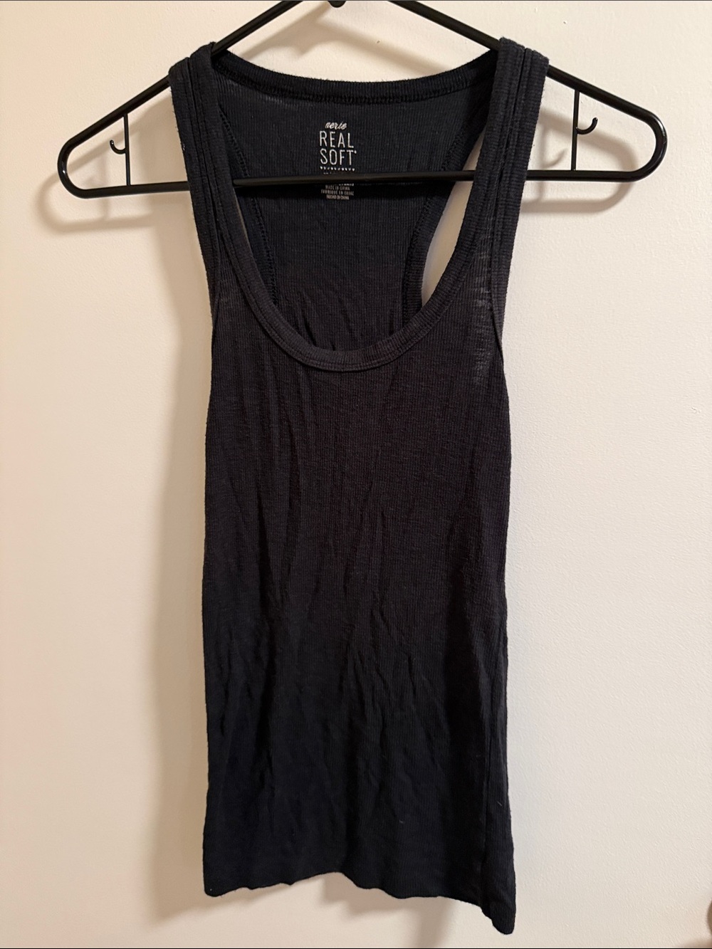 Aerie Women's Black Ribbed Tank Top - Classic Scoop
